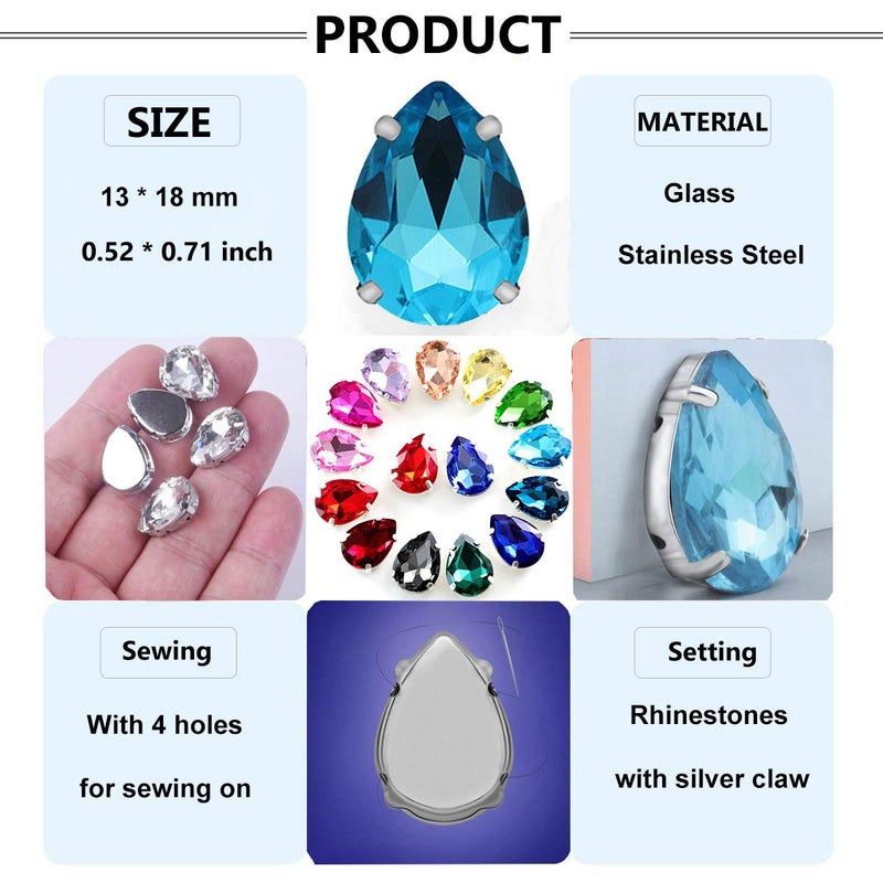 Jyukan Gold Teardrop Rhinestones 50 PCS 13x18 mm Flatback Rhinestones Sew on with Settings for Clothes Crafts Projects - Image 2